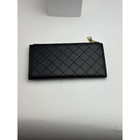 Badgley Mischka Quilted Button Closure Black Wallet Silver logo - Picture 5 of 5